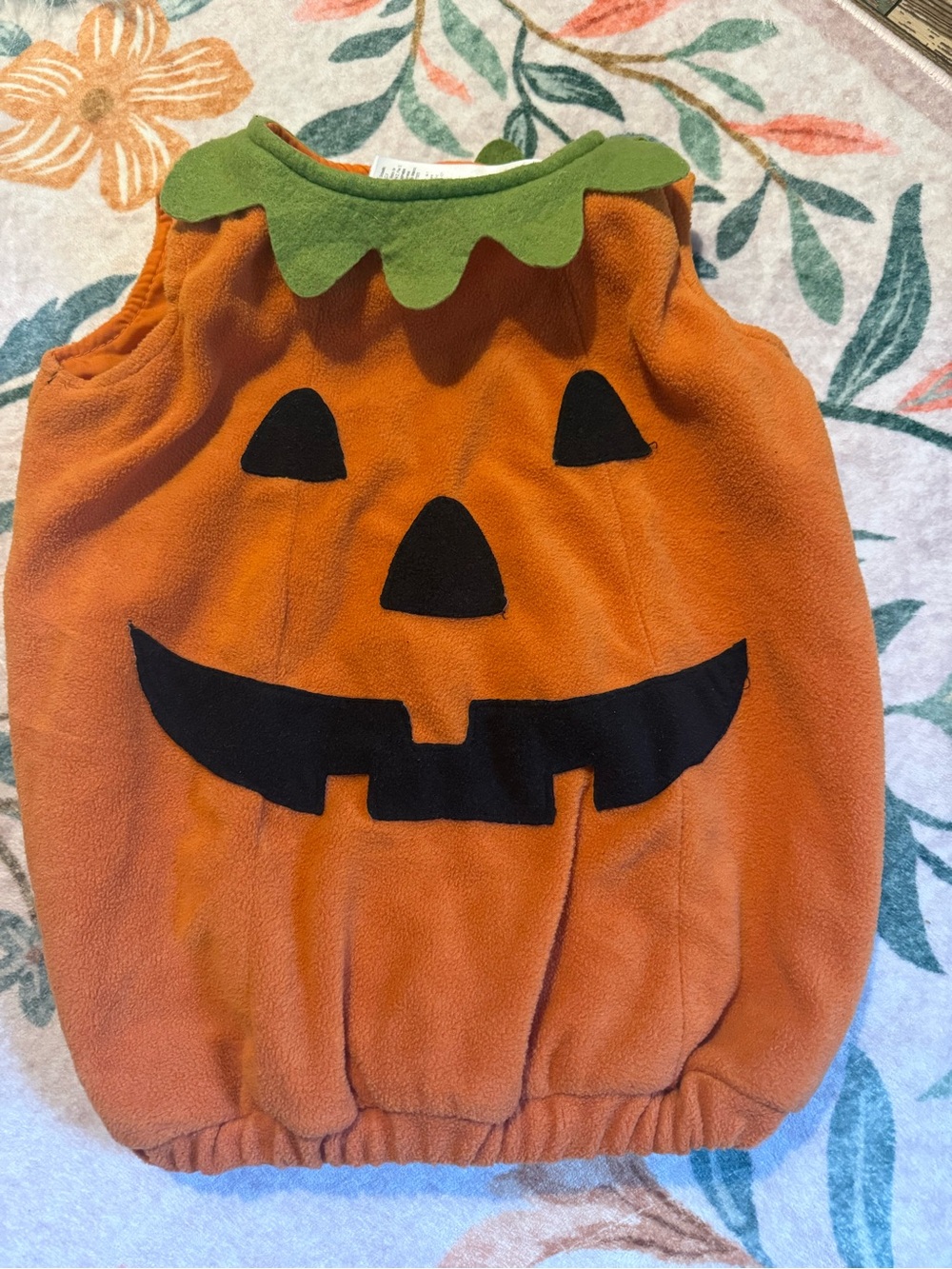 Pottery Barn Kids Orange Pumpkin Costume with Green Leaf Collar